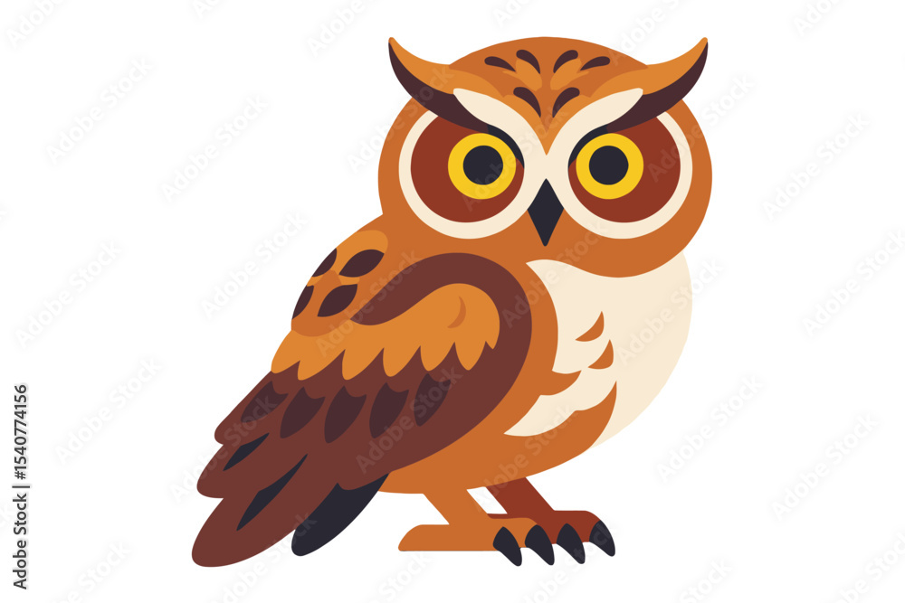 Fototapeta premium Adorable Cartoon Owl Illustration-Whimsical Bird Graphic-Perfect for Children's Designs-Cute Animal Clip Art-Detailed Owl Vector Image-Ideal for Educational Resources