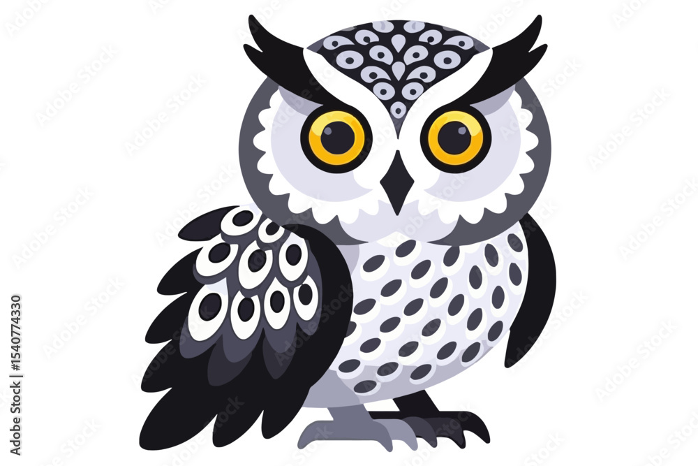 Fototapeta premium Cartoon Owl Illustration- Cute Vector Image of Bird with Big Eyes- Graphic Design Element for Kids- Educational Resource for Learning About Owls