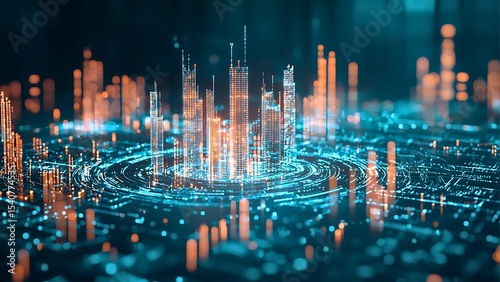 A futuristic digital cityscape representing technological advancements and smart city concepts.