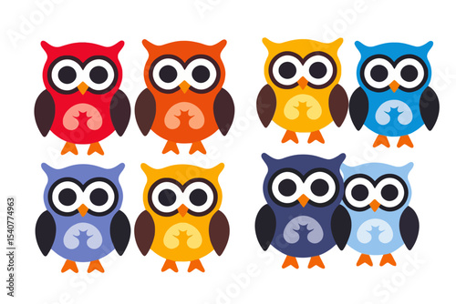 Wallpaper Mural Colorful Owl Illustration-Cute Cartoon Owl Characters-Adorable Owl Clipart-Kids Room Decor-Nursery Art-Bright and Cheerful Owl Design-Ideal for Educational Resources-Festive Owl Pattern Torontodigital.ca