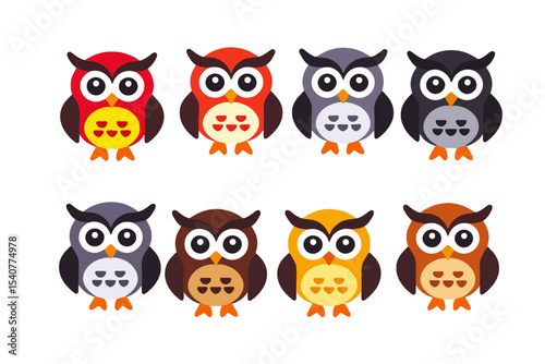 Wallpaper Mural Colorful Owl Illustration-Cute Cartoon Owls in Various Colors-Flat Design Style Owl Characters-Perfect for Kids-Animals Vector Set-Nature Owls Design Torontodigital.ca