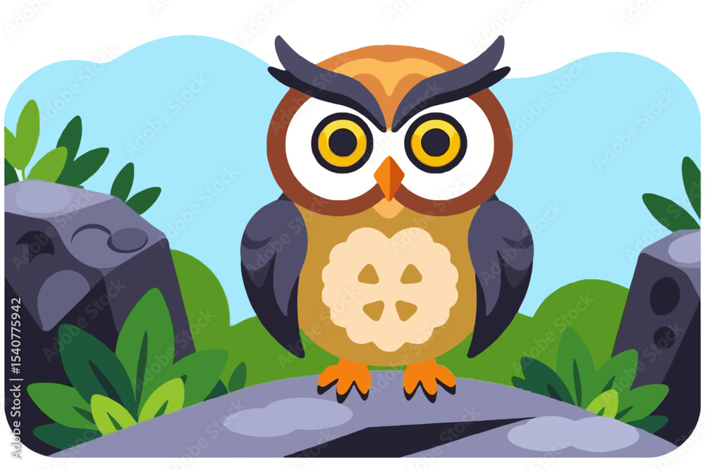 Fototapeta premium Cute Cartoon Owl Illustration-Adorable Wildlife Art for Kids-Colorful Owl Character Design in Nature-Playful Owl Vector Graphic for Children's Projects