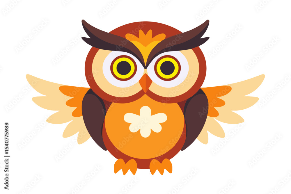 Fototapeta premium Cute Cartoon Owl Illustration-Bright Colorful Owl Image for Kids-Adorable Owl Vector Art Design-Owl Clipart for Educational Resources-Whimsical Owl Graphic for Crafts