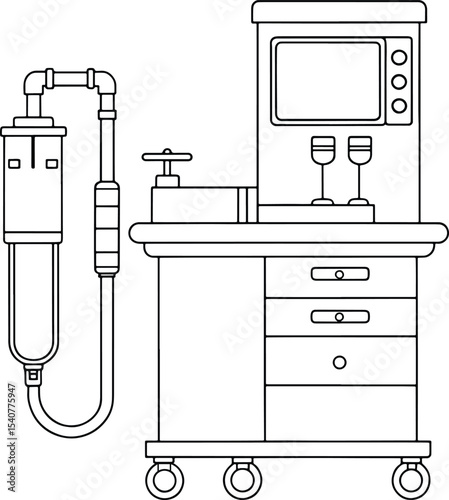 Medical anesthesia machine line drawing hospital equipment illustration