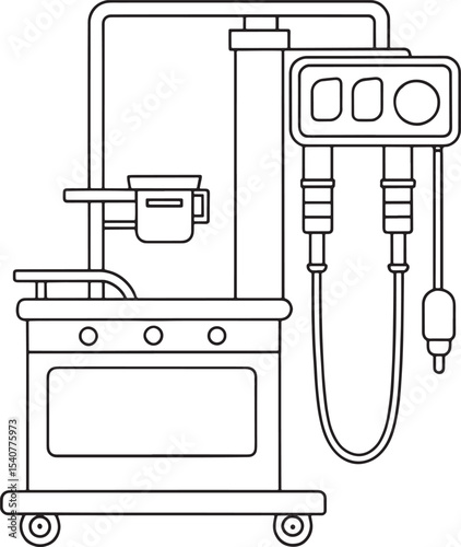 Medical anesthesia machine line drawing illustration healthcare equipment