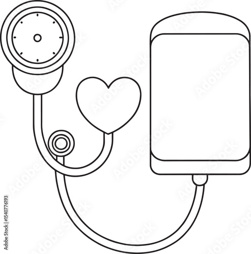 Stethoscope heart blood pressure monitor medical healthcare line art
