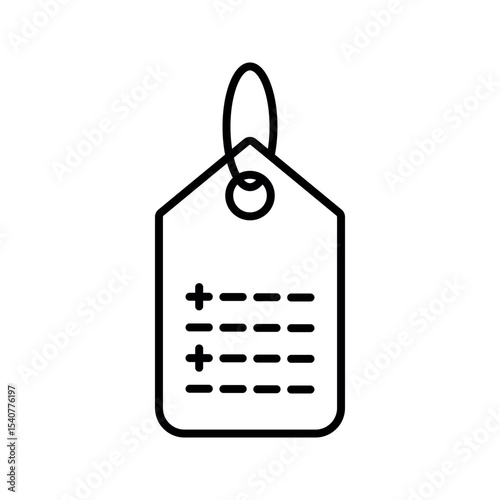Product tag with features and plus signs