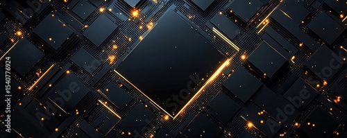 Black Cubes and Golden Lights Abstract Background