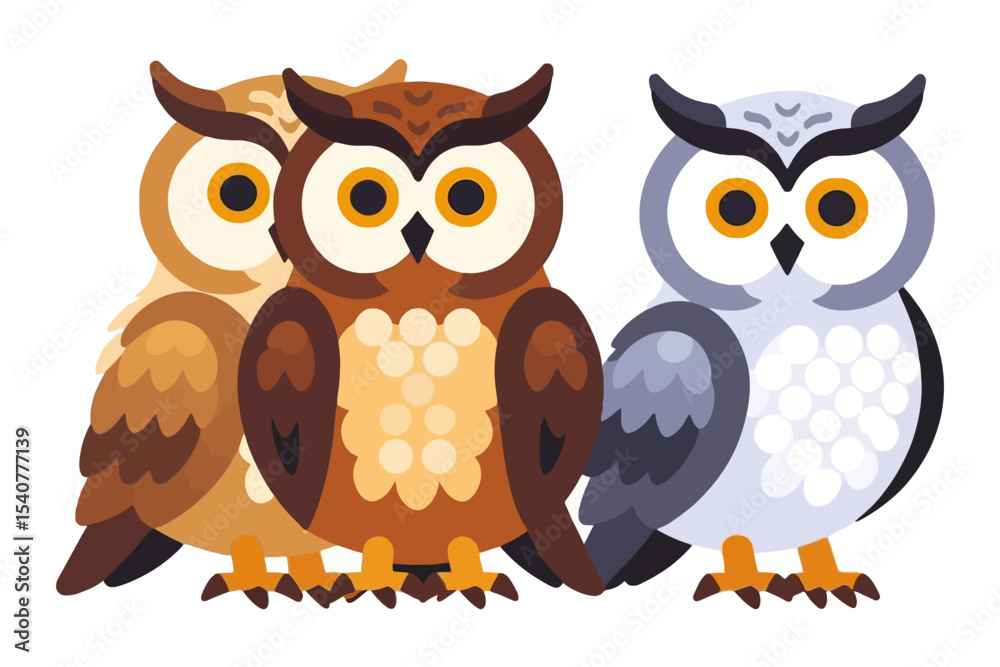 Fototapeta premium Cute Cartoon Owls Illustration- Whimsical Owl Family- Colorful Owl Graphic for Kids- Owl Art for Nursery Decor- Educational Owl Image for Children
