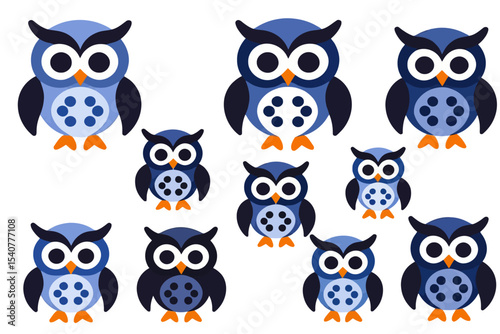 Wallpaper Mural Cute Cartoon Owls Illustration- Adorable Owls with Big Eyes Design- Vector Graphic of Whimsical Blue Owls- Owl Pattern for Kids- Funny Animals Illustration Torontodigital.ca