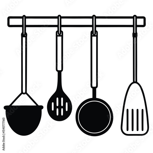 Kitchen utensils hanging rack isolated on white background