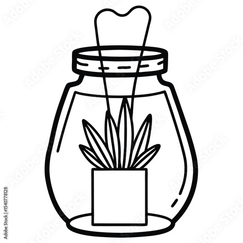 Plant in glass jar illustration isolated on white background