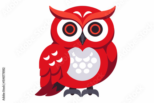 Cute Red Owl Illustration for Kids Design- Whimsical Bird Clipart for Crafts- Cartoon Owl Image for Educational Materials- Adorable Animal Graphic for Children Projects