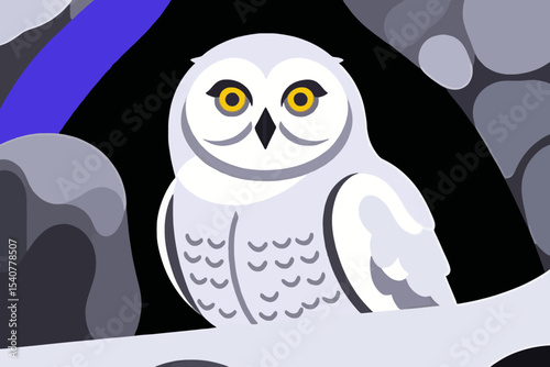 Stylized Snowy Owl Illustration-Geometric Owl Design-Wildlife Art Print-Minimalist Bird Graphic-Modern Owl Decor-Animal Wall Art