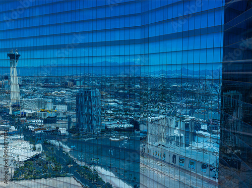 Reflection of Las Vegas Boulevard in Casino Windows, Las Vegas, Nevada, USA
