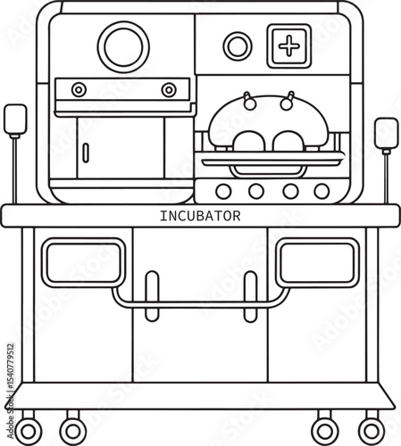 Medical incubator line drawing hospital equipment illustration