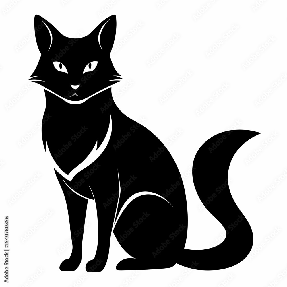 Fototapeta premium Black cat silhouette sitting elegant design