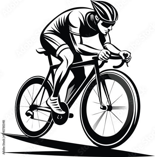 PCyclist Silhouette Riding Racing Bicycle Sporty Vector Illustration