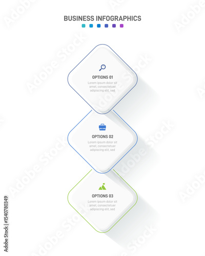 Vertical progress bar featuring 3 arrow-shaped elements, symbolizing the three stages of business strategy and progression. Clean timeline infographic design template. Vector for mobile presentation.