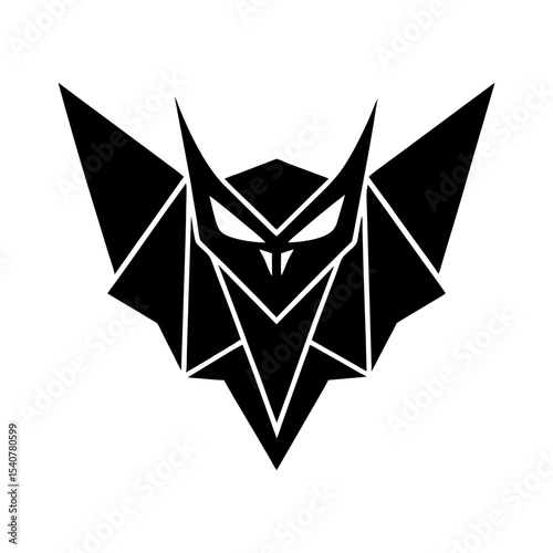 Bold geometric bat face icon formed with sharp edges vector illustration