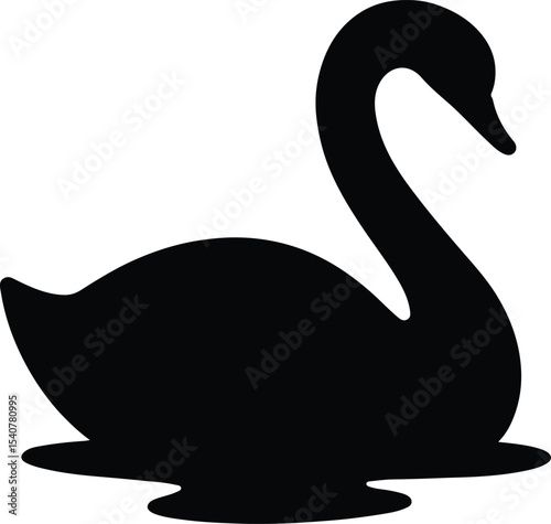 Silhouette graceful swan floats calmly minimalist vector illustration