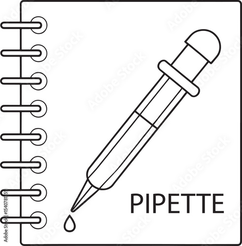 Spiral notebook drawing of a pipette lab tool