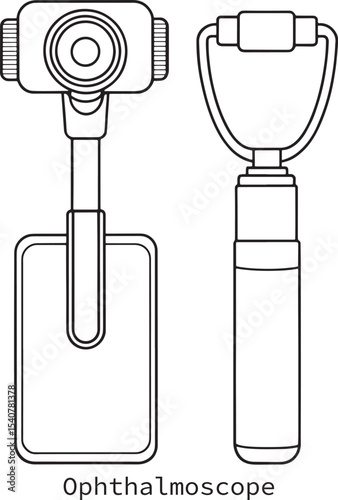 Ophthalmoscope medical device line drawing illustration for healthcare professionals and students