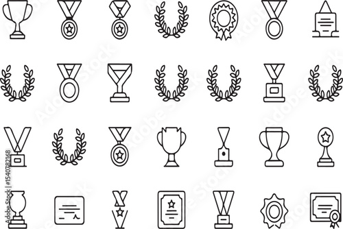 Award icons set line art style achievement symbols
