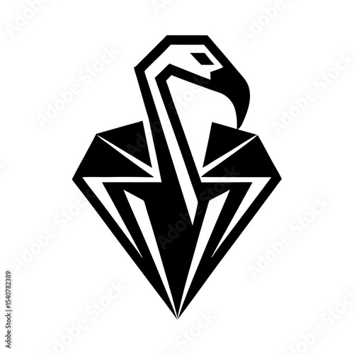 Bold geometric flamingo face icon formed with sharp angles vector illustration