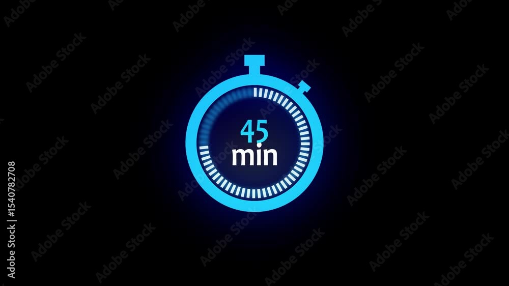 45 minute stopwatch icon isolated , 45 minute timer animation .