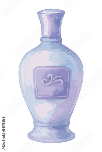Elegant watercolor illustration of a vintage perfume bottle. Vector isolated on light background.

