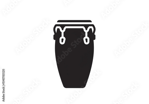 A simple black silhouette of a conga drum on a white background in a studio shot is presented