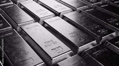 Stacked silver bullion bars with 999 purity. Ideal for financial, banking, investment, savings, and precious metals themes. Perfect for economic and wealth-related content or videos. Looped video
