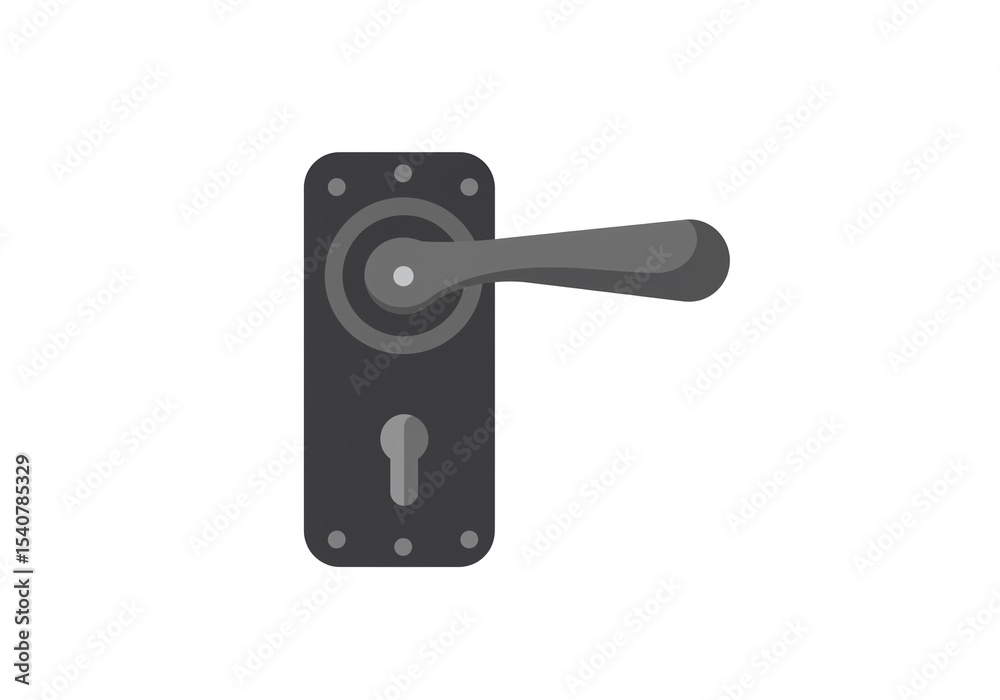 Fototapeta premium A gray door handle with a rectangular backplate and a keyhole on a white background illustration