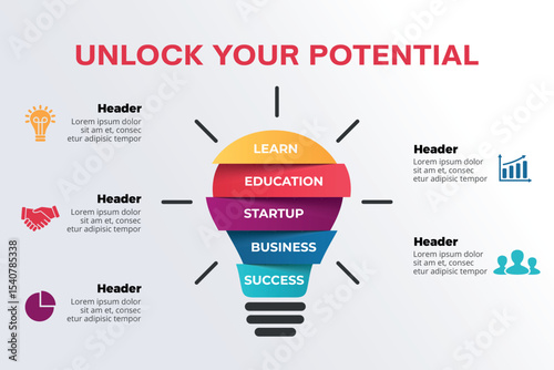 Business Growth Infographic with Sequential Steps and a lamp illustration