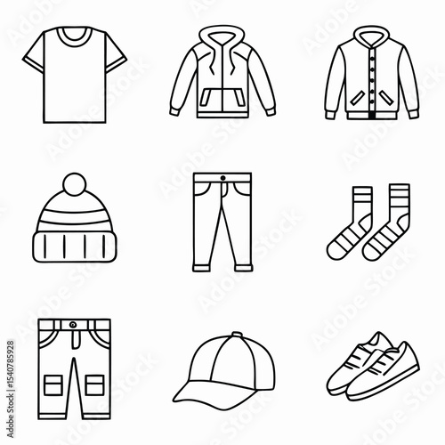 A stylish set of clean, minimal icons featuring everyday clothing items—perfect for fashion websites, mobile apps, or branding.
