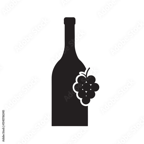 Wine Bottle Silhouette Grapes Vector Design