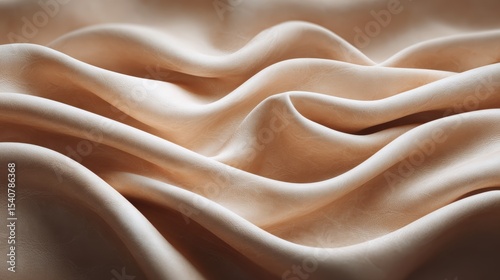 Soft leather subtle abstract texture gentle waves beige color smooth surface elegant folds luxury material closeup tranquil serene mood