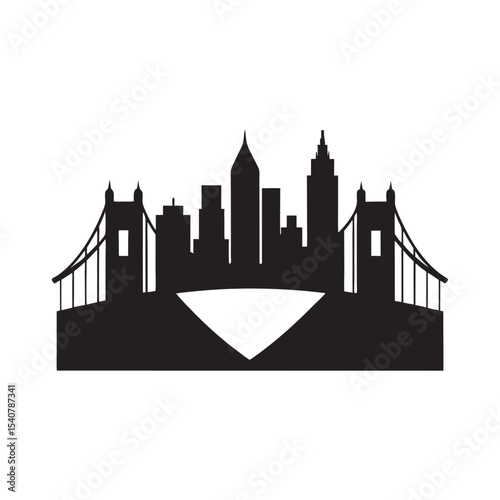 City Skyline Bridge Silhouette Vector Illustration