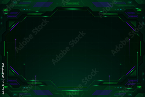Abstract Green and Purple Tech Frame Background