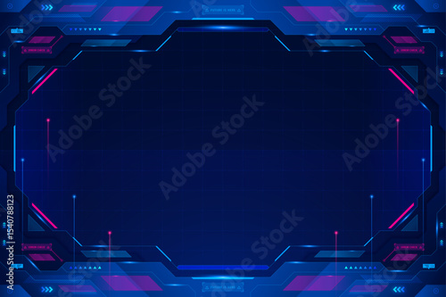Abstract Futuristic Technology Frame Blue and Purple Sci-Fi Border