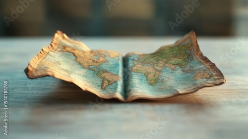 Aged world map on a table