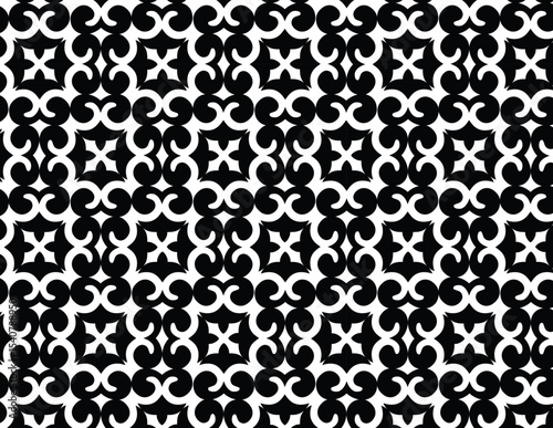 Seamless Black and White Moroccan Scroll Geometric Pattern
