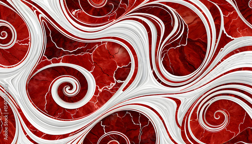 Abstract Red Marble with White Swirls and Spirals Pattern Background