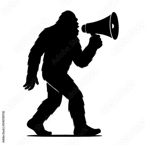 Bigfoot Silhouette with Megaphone Vector Illustration