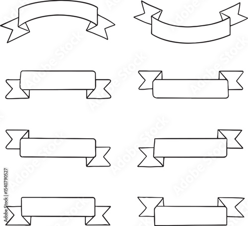 Collection of hand-drawn ribbon banners and scroll designs, perfect for adding an elegant touch to any project. Ideal for titles, labels, badges, and decorative elements. Includes various shapes.