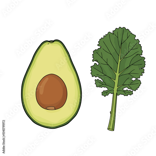 A sophisticated and minimalist illustration representing a plant-based diet, veganism, and healthy eating