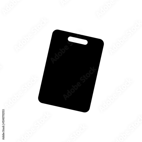 Illustration of a black cutting board with a handle hole on a white background in a simple style