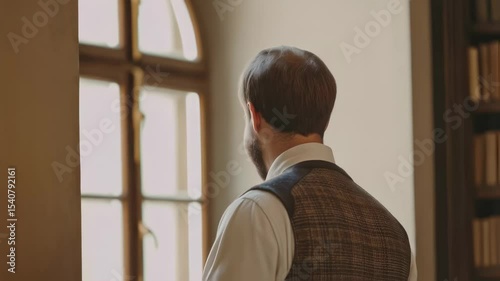 Happy Man in Cozy Library Setting