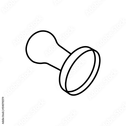 Outline drawing of a rubber stamp with a round handle and a circular base in a simple black line art style